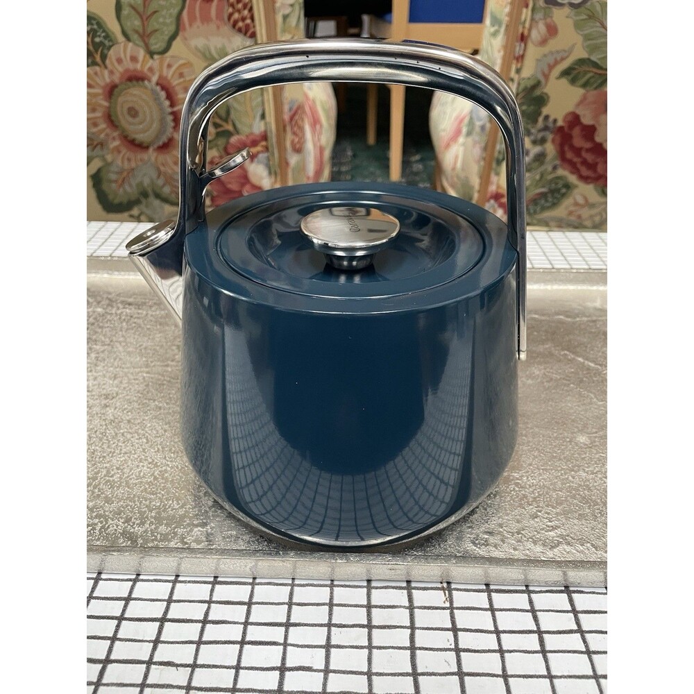 Caraway Home 64oz Whistling Tea Kettle Navy: Stainless Steel Stovetop